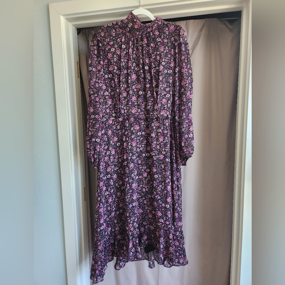Floral Black and Pink Long Sleeve Mock Neck Dress